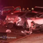 A scene from the Bakersfield car accident, highlighting the aftermath and community response.