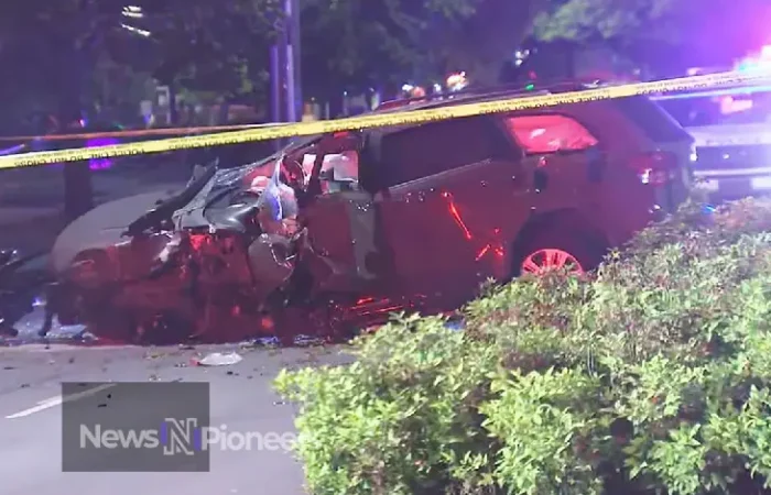 A wrecked car on the side of the road in Charlotte, NC, highlighting the dangers of car accidents in the city.