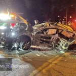 A scene from a car accident in Cleveland, Ohio, highlighting the aftermath and emergency response.