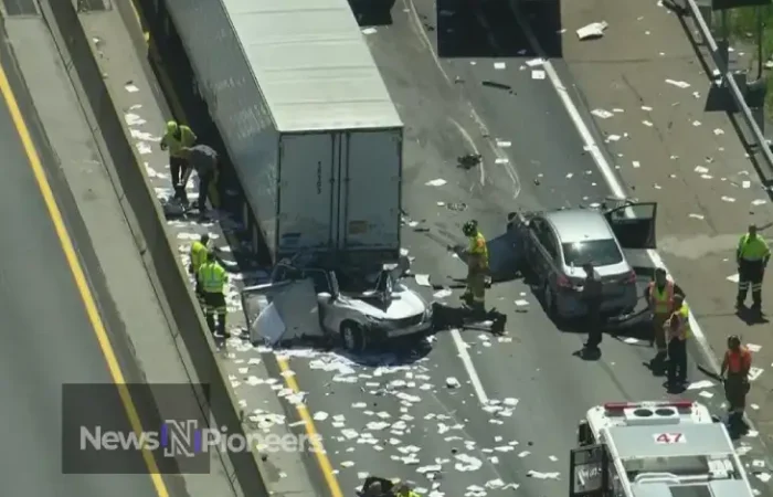 Image depicting a car accident PA Turnpike, showcasing emergency responders at the scene, highlighting the importance of safety and quick response in highway incidents