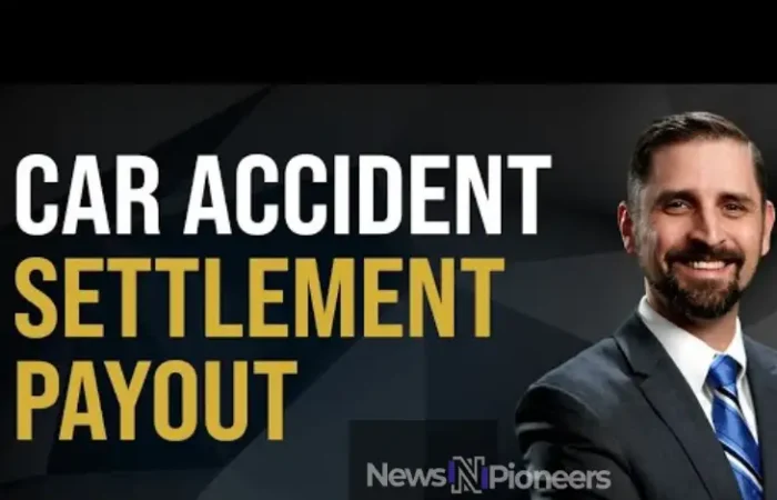 A graphic illustrating the process of car accident settlement payouts, highlighting key factors like compensation amounts, legal steps, and safety considerations for accident victims.