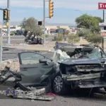  A wrecked car on the side of the road in Tucson, Arizona after a serious "car accident tucson".