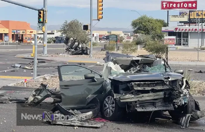  A wrecked car on the side of the road in Tucson, Arizona after a serious "car accident tucson".