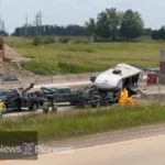 A somber scene depicting the aftermath of an i90 car accident, highlighting the importance of highway safety and awareness.