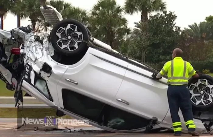 A scene depicting the aftermath of a car accident Orlando, highlighting the urgency and seriousness of road safety.