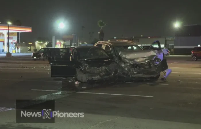 A serious Phoenix car accident on a busy highway with emergency vehicles responding.