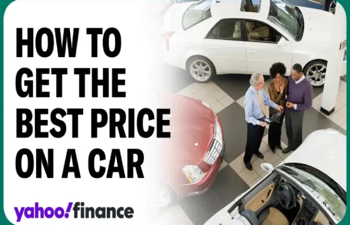 A person negotiating the price of a car with a car salesman.