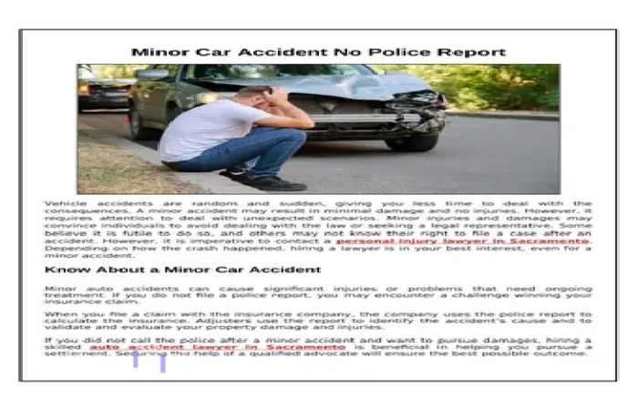 An overview of a minor car accident no police report, showing two cars with minor damage after a collision.